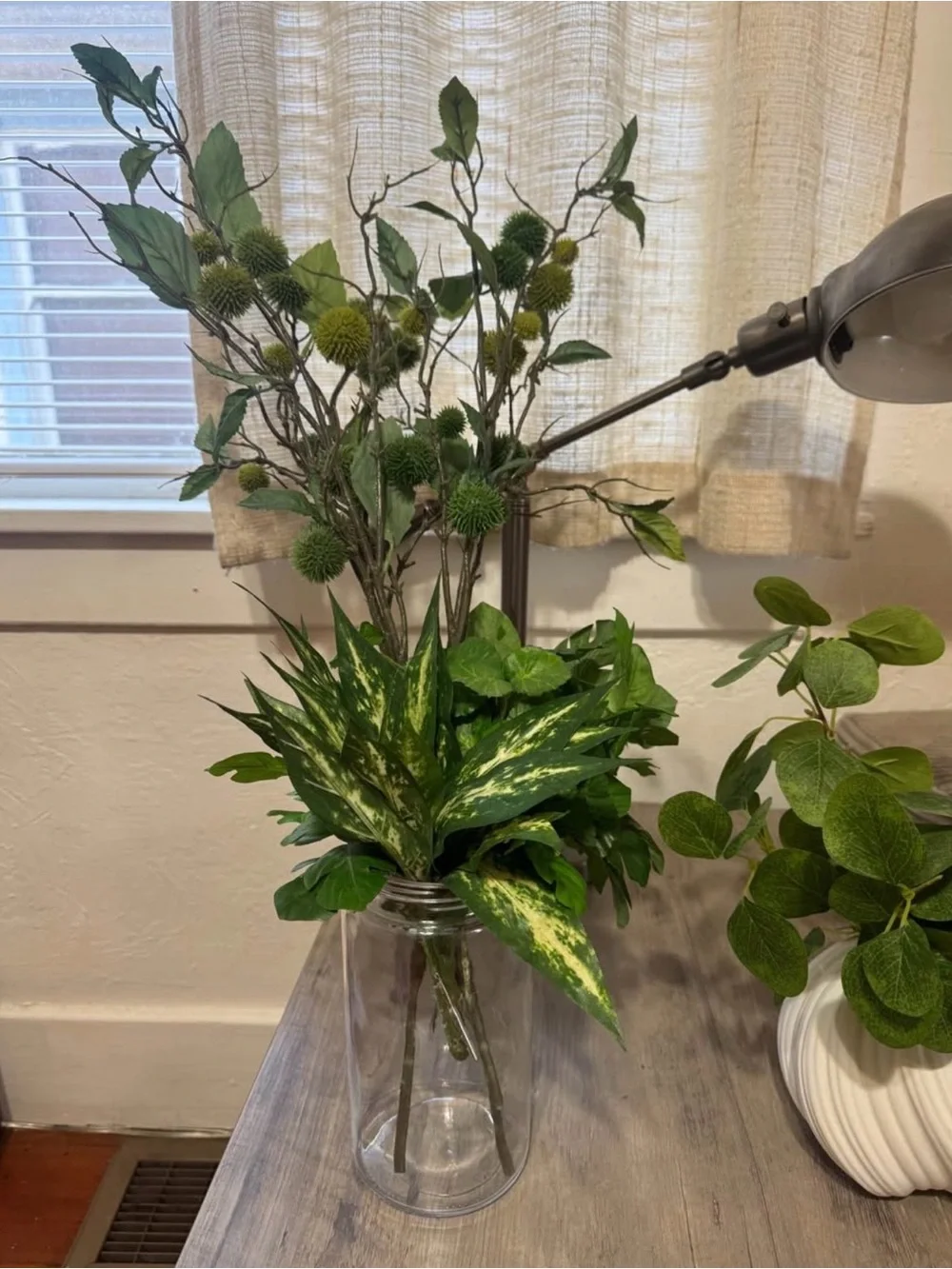 Green Faux Pilea Plant in White Ceramic Pot/ Artificial Plant Stems Home Accents